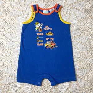 Vintage 1990s Simply Basic Baby Boy 24 Months Blue Handyman Bear Tank Romper
